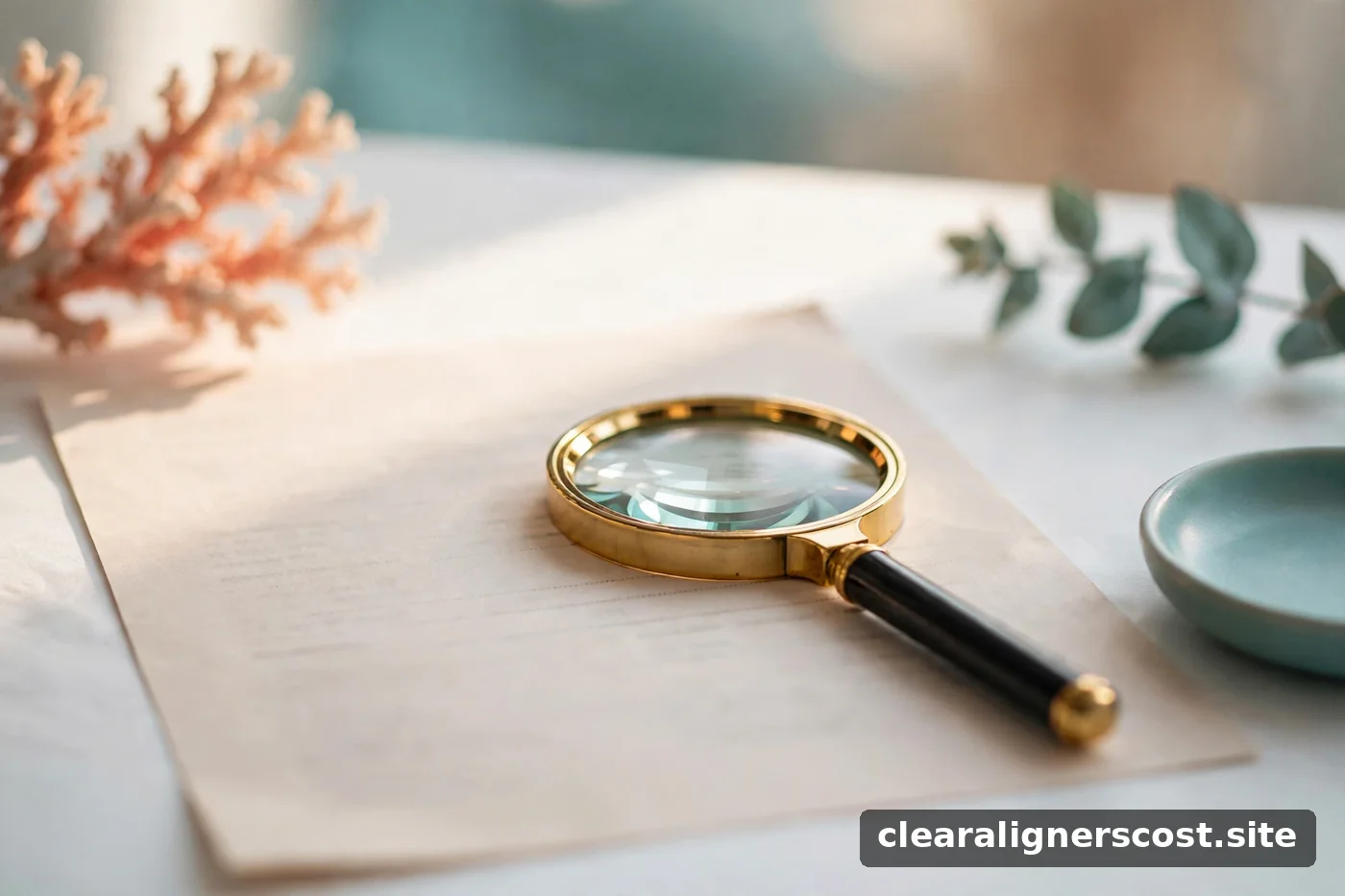 Magnifying glass over a printed dental treatment estimate on a desk