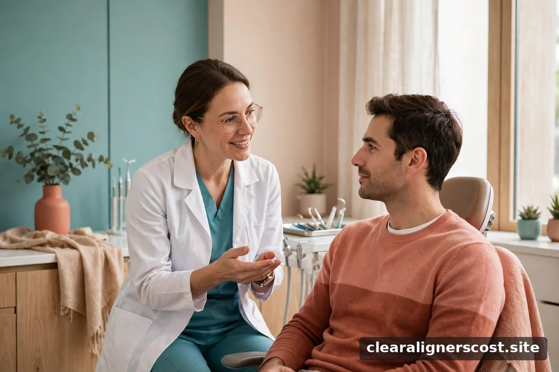Orthodontist consulting with a patient in a bright modern clinic