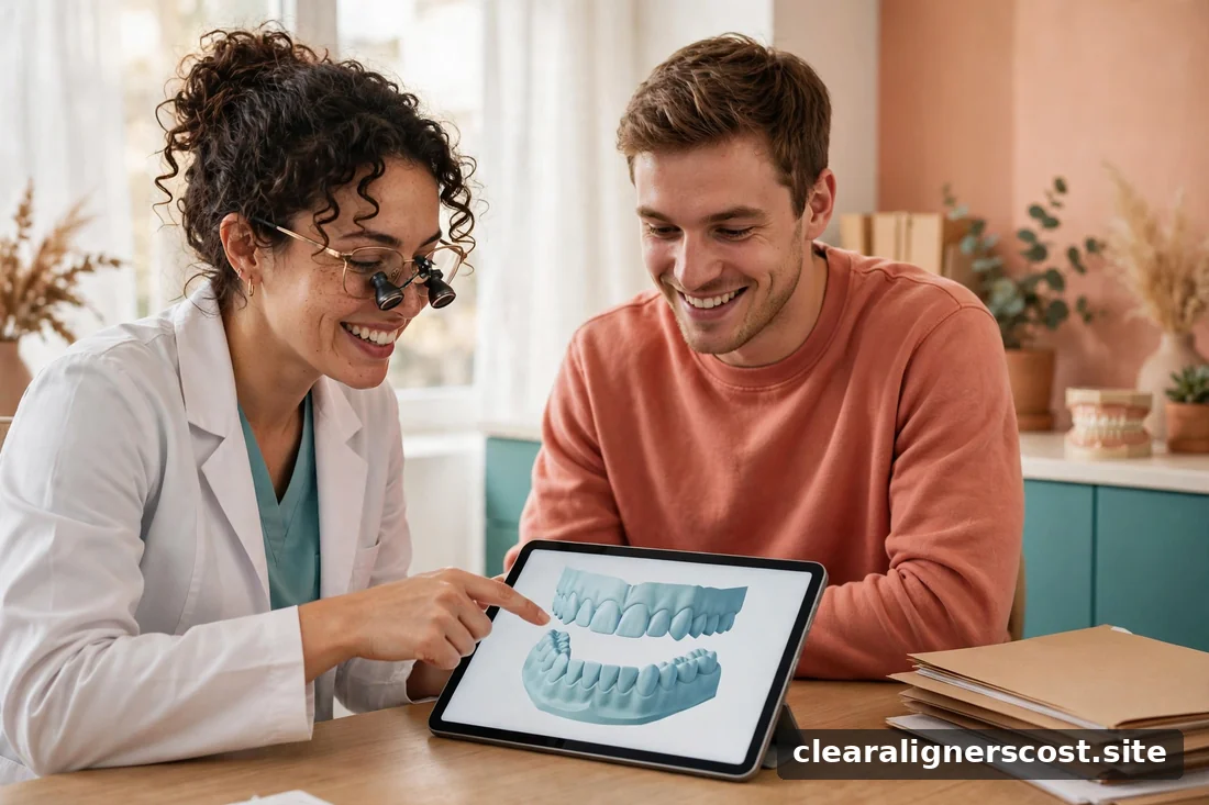 Orthodontist reviewing a digital treatment plan with a patient