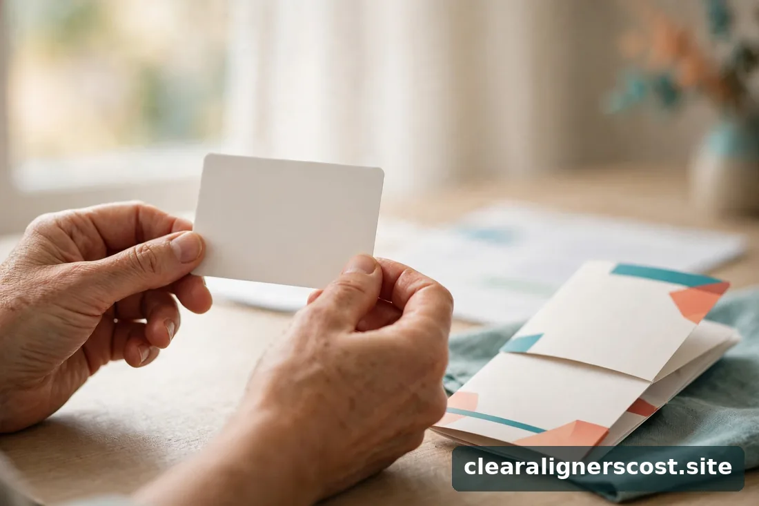 Person holding a dental insurance card next to a benefits brochure on a desk