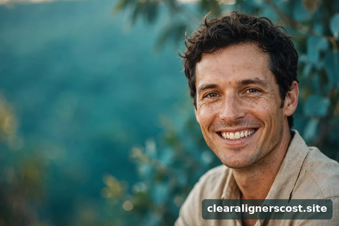 Smiling adult with naturally straight healthy teeth in soft daylight