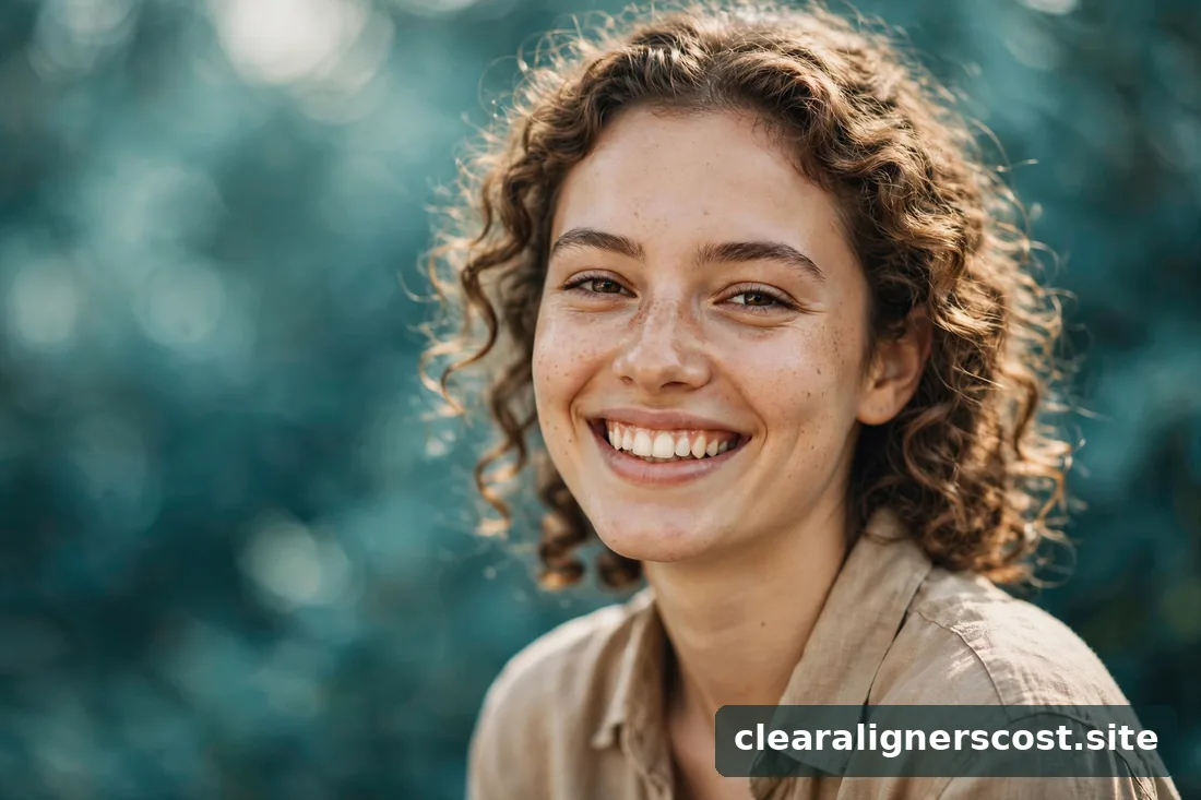 Smiling young adult with healthy natural teeth in soft daylight