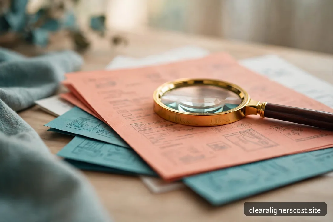 Dental insurance paperwork with a magnifying glass highlighting plan details