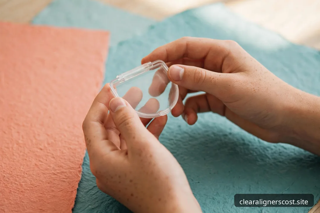 Teenager holding a clear aligner storage case in soft daylight