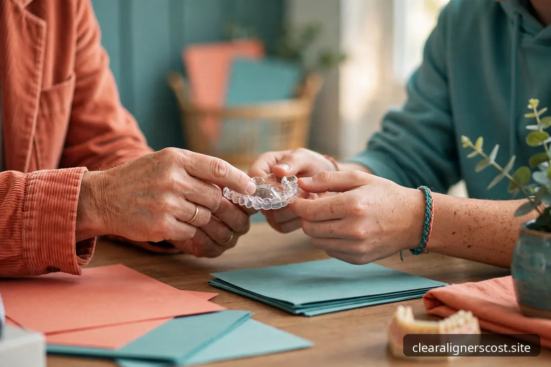 Parent and teenager discussing treatment at an orthodontist consultation desk